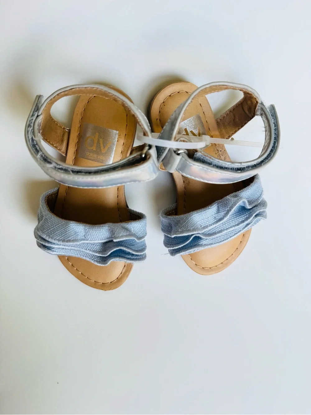 DV by Dolce Vita Pale Blue Ruffle Strap Kids Sandals with Silver Ankle Strap